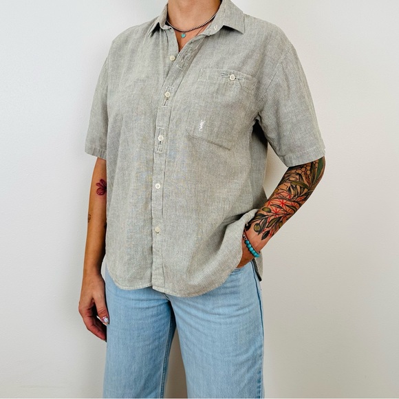 Vintage 90s Yves Saint Laurent YSL shirt oversized button down linen striped - Picture 1 of 7